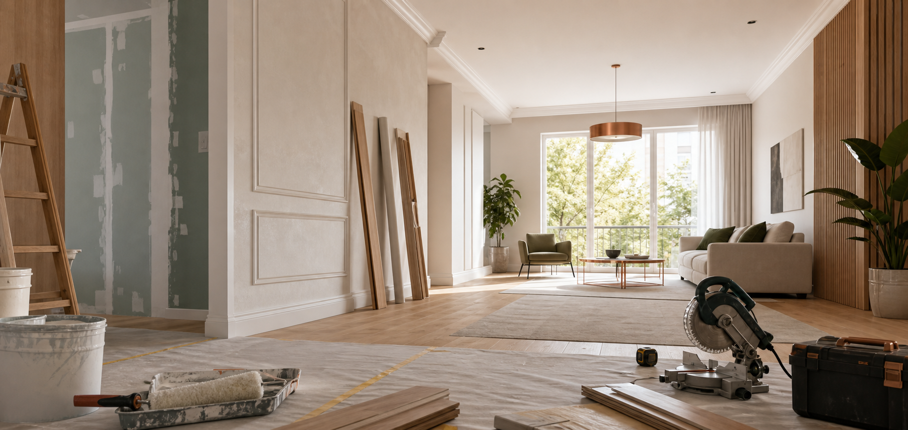 Travaux de renovation interieure dans un salon