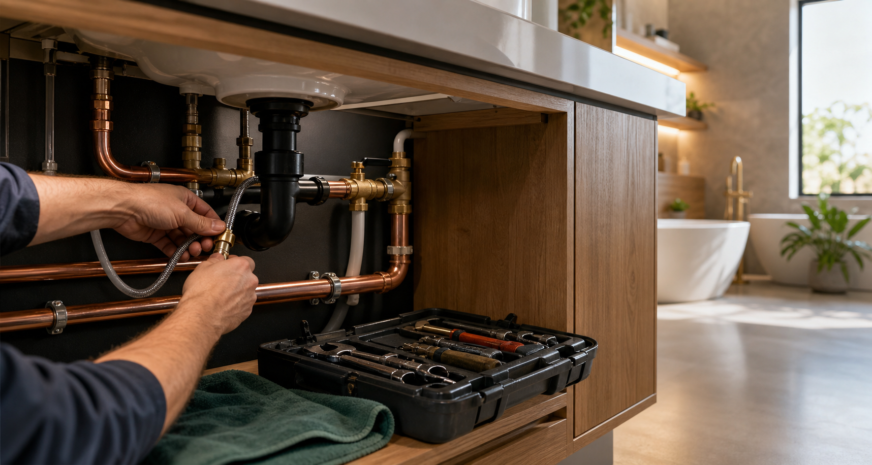 Intervention plomberie sous meuble vasque